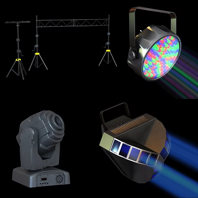 Downlights and Spotlights Professional Stage Lighting With Colorful Beams And Tripod Stands 3d model