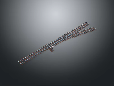 Railway Track Switch Structure With Steel Rails And Interlocking Track Components Design 3d model