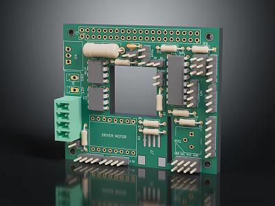 High Quality Green Development Circuit Board With Electronic Components Microchips Resistors And Connectors 3d model