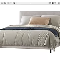 Modern Double Bed With Beige Brown Bedding And Grey Upholstered Headboard Design 3d model
