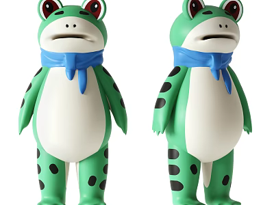 Green Frog Dolls with Red Eyes White Bellies Black Spots Wearing Blue Scarves 3d model