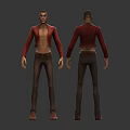 Character 3D Model Front Back View With Red Open Jacket Brown Pants Red Shoes 3d model