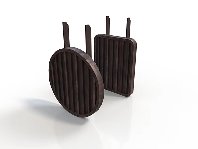 Dark Brown Circular And Rectangular Scene Components With Vertical Slats And Protruding Posts 3d model