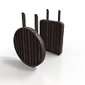 Dark Brown Circular And Rectangular Scene Components With Vertical Slats And Protruding Posts