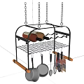 Stainless Steel Hanging Cookware Set With Wooden Handles And Wine Storage Rack