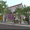 Historic Commercial Street Featuring Traditional Architecture Green Trees Colorful Balloons And Leisure Areas