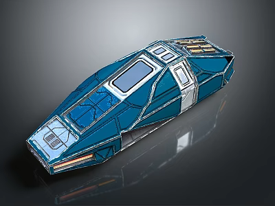 Futuristic Blue Spaceship Model With Geometric Design Transparent Windows And Metallic Texture 3d model