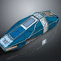 Futuristic Blue Spaceship Model With Geometric Design Transparent Windows And Metallic Texture