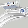 Outdoor Lounge Chairs with Blue and White Striped Umbrella and Side Table