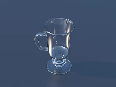 Transparent Glass Drinking Cup With Handle And Base On Blue Background Design 3d model