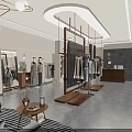 Elegant Modern Clothing Store Interior With Hanging Clothes Display Racks And Sofa