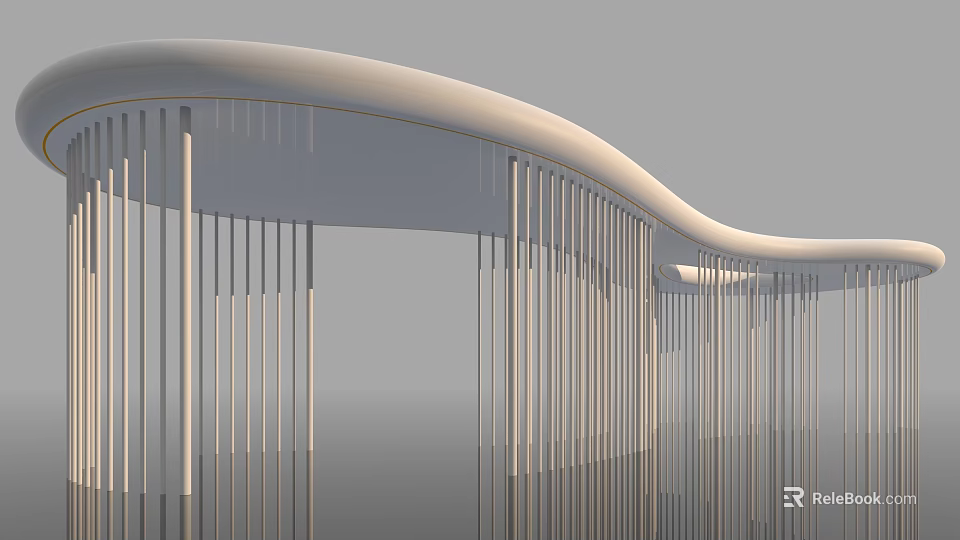 Modern Garden Landscape With Curved Canopy Vertical Columns And Reflective Surface 3d model