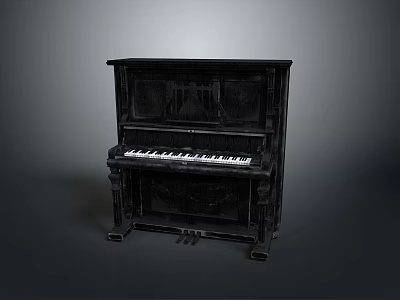 Classic Black Upright Piano With Wooden Frame And White Keys 3d model