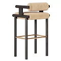 Modern Bar Stool With Black Frame Beige Upholstered Seat And Gold Accent Trim