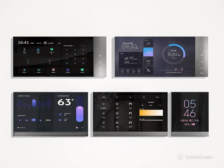 Smart Switch Panels With Touch Screen Multiple Control Interfaces Temperature And Time Display Functions 3d model 