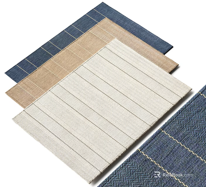 Square Rugs Featuring Blue Beige Brown Tones With Woven Striped Patterns 3d model