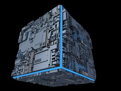 Smart Machine Cube Structure With Intricate Mechanical Components And Blue Accent Lines 3d model