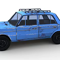 Blue Vintage Sedan Car With Rustic Exterior And Roof Rack Design
