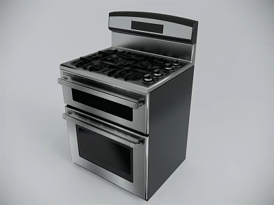 Modern Stainless Steel Gas Stove With Double Oven And Control Panel Kitchen Appliance 3d model