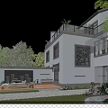 Modern Detached Villa Exterior Design With White Walls Large Windows And Garden Landscaping