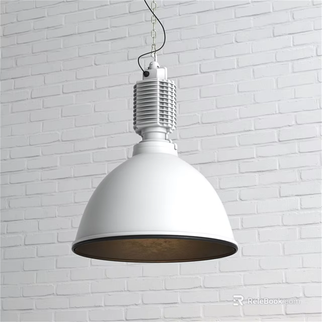 Modern White Dome Shaped Pendant Light Hanging On White Brick Wall Interior 3d model