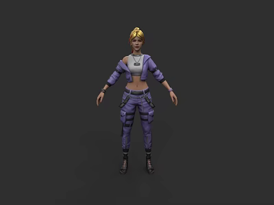 Stylish Game Movie Character With Blonde Short Hair And Purple Utility Outfit 3d model