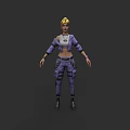 Stylish Game Movie Character With Blonde Short Hair And Purple Utility Outfit