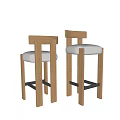 Modern Wooden Bar Stools With Light Colored Upholstered Seats And Metal Crossbar