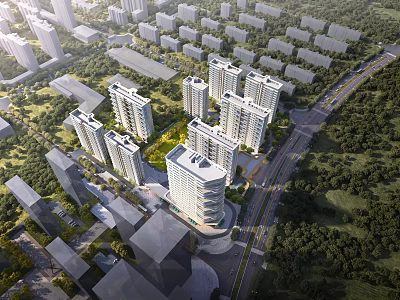 Birds Eye View Planning of Modern Residential Area with High Rise Buildings and Green Spaces 3d model