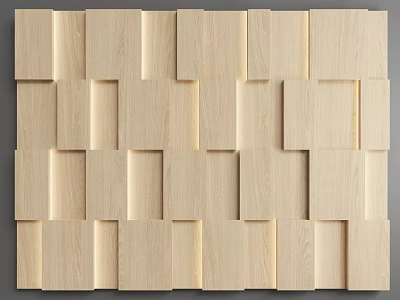 Light Wood Panel Background Wall With Interlocking Square Pattern And Minimalist Natural Design 3d model