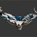 Ornate Venetian Mask With Blue Green White And Golden Decorative Crown Top