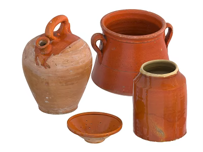 Traditional Handcrafted Terracotta Ceramic Tea Set with Teapot Strainer and Jars 3d model