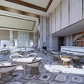 Modern Luxury Sales Office Spacious Lobby With Marble Tables Chandeliers Artwork And Natural Light