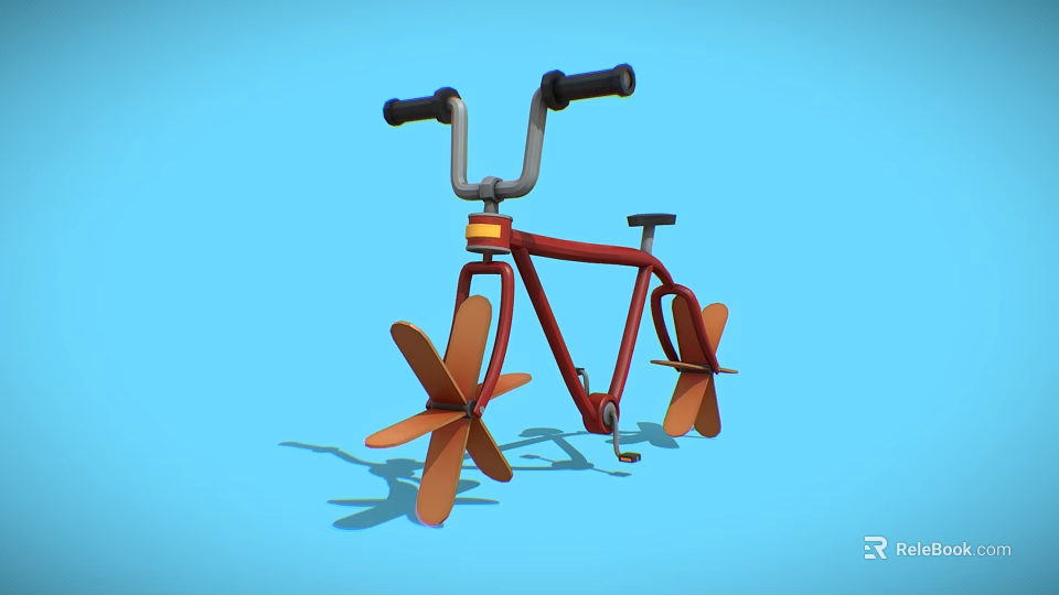 Stylish Red Bicycle With Unique Leaf Shaped Wheels On Blue Background 3d model 