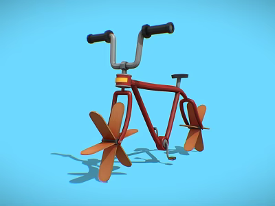 Stylish Red Bicycle With Unique Leaf Shaped Wheels On Blue Background 3d model