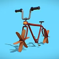 Stylish Red Bicycle With Unique Leaf Shaped Wheels On Blue Background