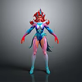 Fantasy Female Character With Red Hair Blue Pink Outfit And Ornamental Headpiece