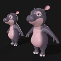 Cute Cartoon Hippo Characters With Pink Belly Gray Body And Standing Pose