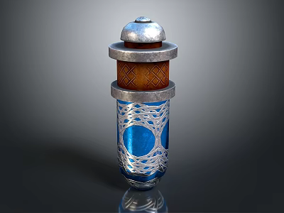 Silver And Brown Layered Household Item With Blue Hollowed Intricate Pattern 3d model