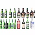 Collection of Various Wine and Beer Bottles in Different Colors with Glass