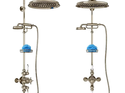 Traditional Brass Shower Faucet with Dual Heads and Handheld Shower 3d model