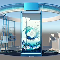 Blue Themed Round Specialty Store with Dolphin Ocean Design and Display Cabinets