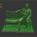 Male Figure Bronze Statue Sitting On Bench With Coat Vest And Lattice Backrest