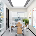 Dental Clinic Treatment Room With Dental Chair Medical Equipment White Cabinets And Green Plants