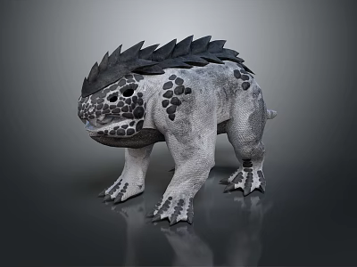 3D Game Movie Character Gray Reptile Creature With Black Spikes Spots And Sharp Claws 3d model