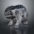 3D Game Movie Character Gray Reptile Creature With Black Spikes Spots And Sharp Claws