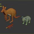 Low Poly Animal Models Featuring Orange Kangaroo Gray Koala And Brown Platypus