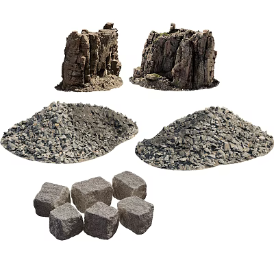 Natural Stone Blocks Gravel Piles and Wooden Logs for Outdoor Landscaping Projects 3d model