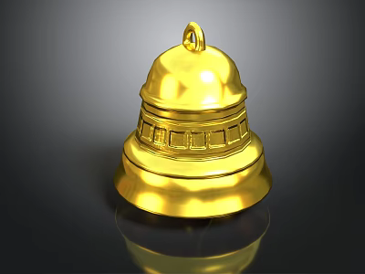 Shiny Golden Bell With Metallic Surface Top Loop And Base Reflection 3d model