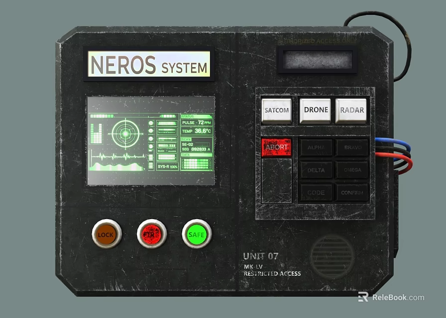 Sci Fi Neros System Control Panel With Green Display Screen And Buttons 3d model 
